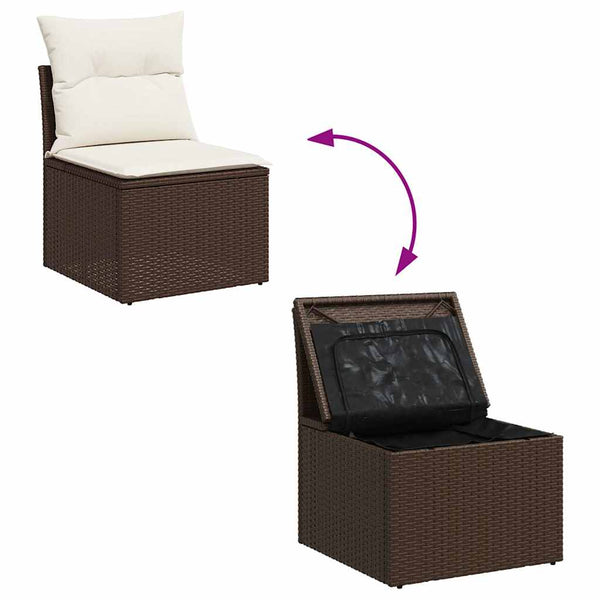 vidaXL 7-Piece Garden Sofa Set with Cushions Brown Poly Rattan