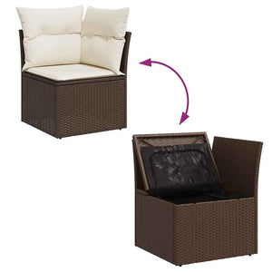 vidaXL 7-Piece Garden Sofa Set with Cushions Brown Poly Rattan