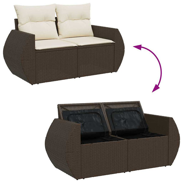 vidaXL 7-Piece Garden Sofa Set with Cushions Brown Poly Rattan