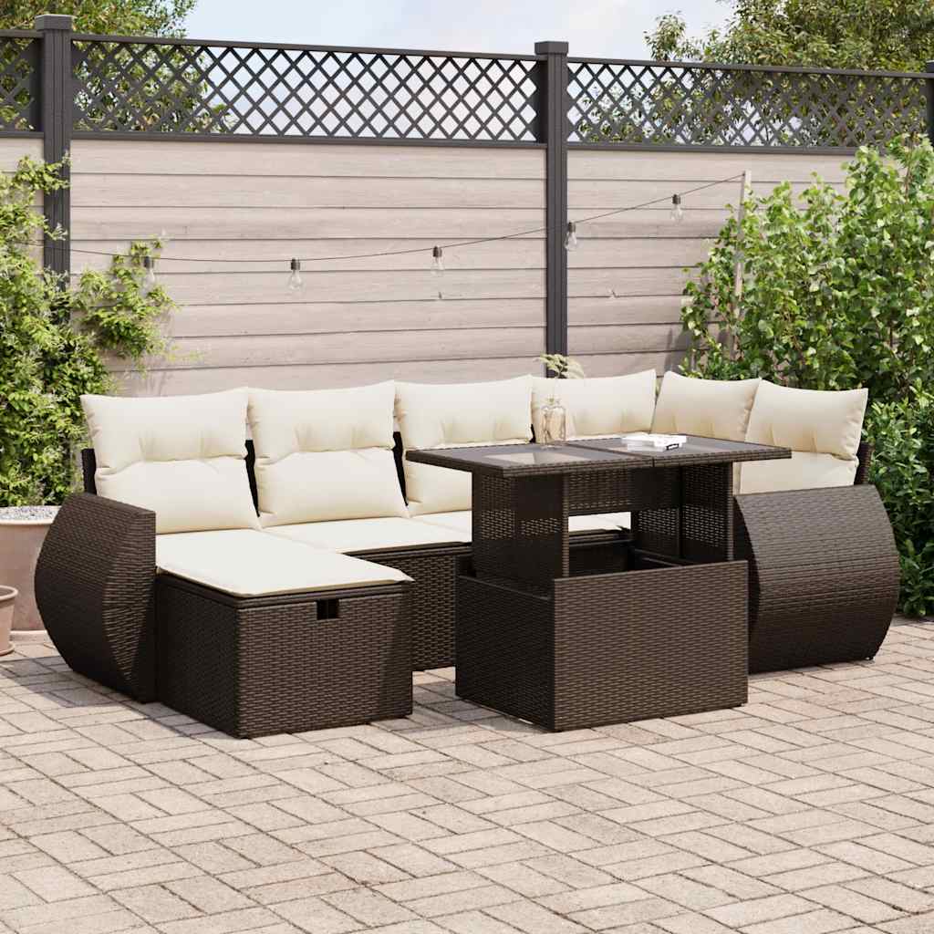 vidaXL 7-Piece Garden Sofa Set with Cushions Brown Poly Rattan
