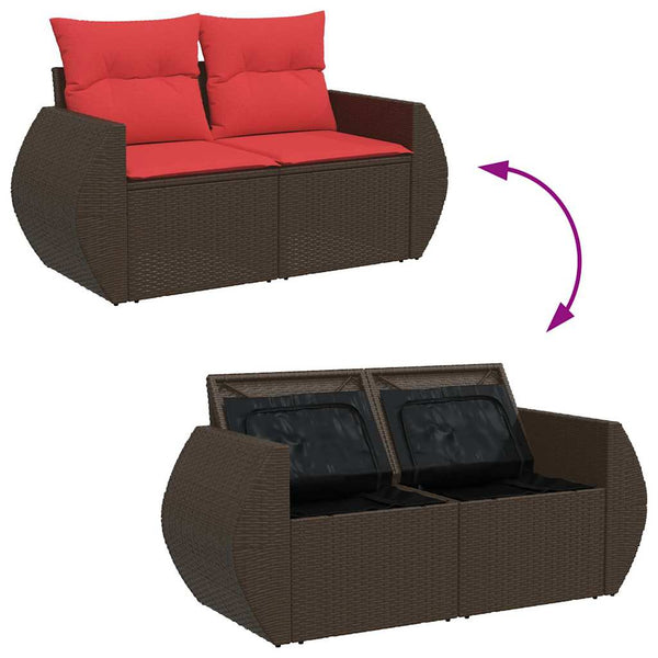 vidaXL 7-Piece Garden Sofa Set with Cushions Brown Poly Rattan