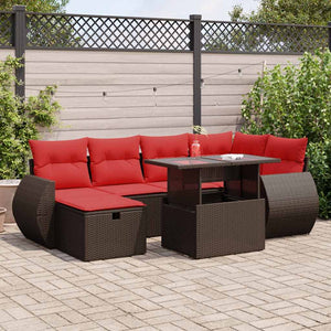 vidaXL 7-Piece Garden Sofa Set with Cushions Brown Poly Rattan