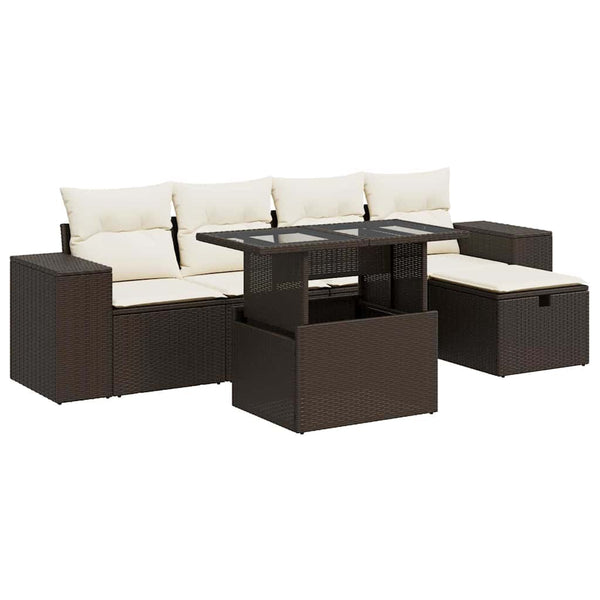 6-tlg. Garten Sofagarnitur Braun Poly Rattan