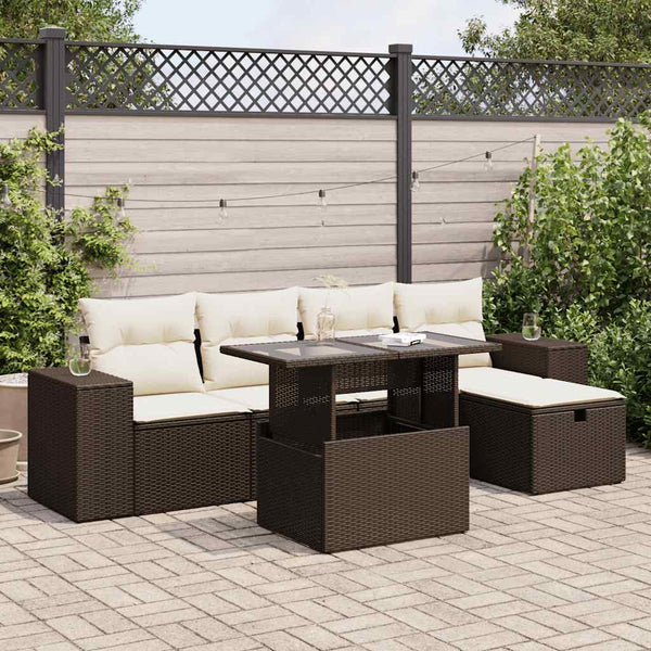 6-tlg. Garten Sofagarnitur Braun Poly Rattan