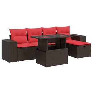 6-tlg. Garten Sofagarnitur Braun Poly Rattan