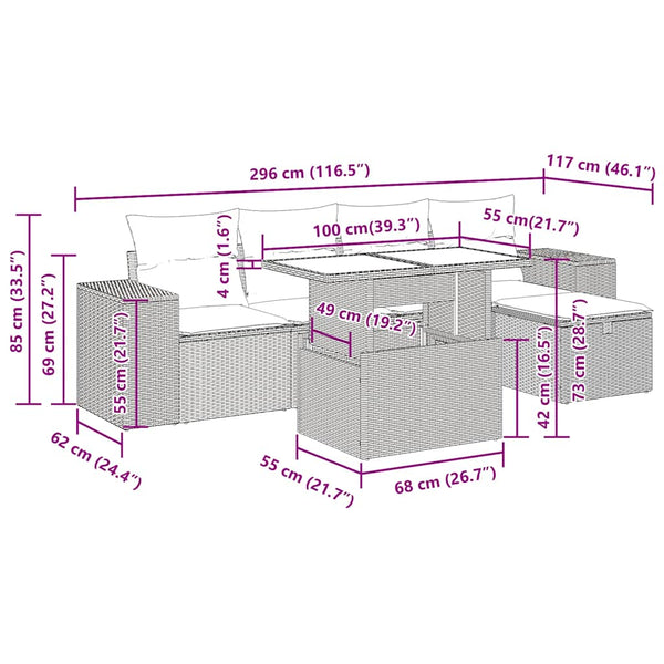 6-tlg. Garten Sofagarnitur Braun Poly Rattan