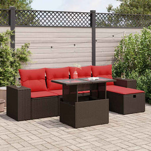 6-tlg. Garten Sofagarnitur Braun Poly Rattan