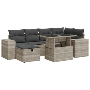 vidaXL 8-piece Garden Sofa Set with Cushions Light Grey Poly Rattan