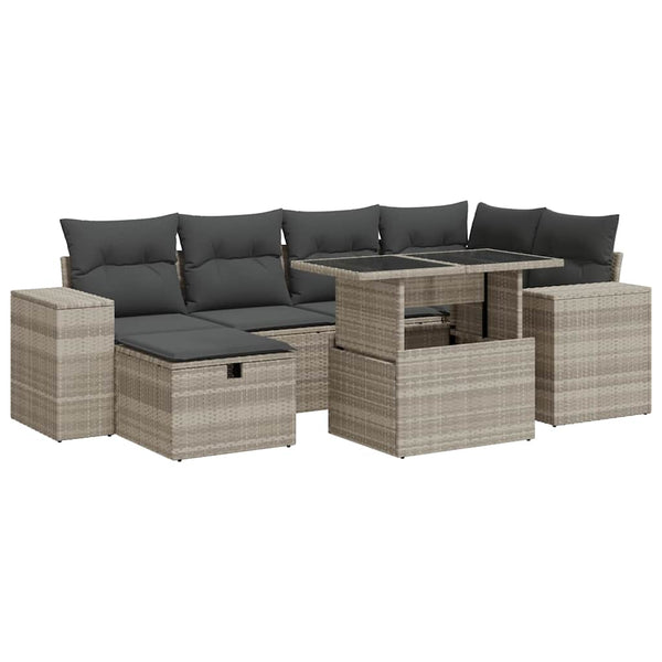 vidaXL 8-piece Garden Sofa Set with Cushions Light Grey Poly Rattan