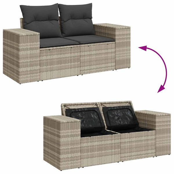 vidaXL 8-piece Garden Sofa Set with Cushions Light Grey Poly Rattan