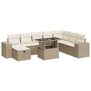 vidaXL 9-piece Garden Sofa Set with Cushions Beige Poly Rattan