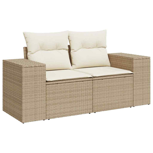 vidaXL 9-piece Garden Sofa Set with Cushions Beige Poly Rattan