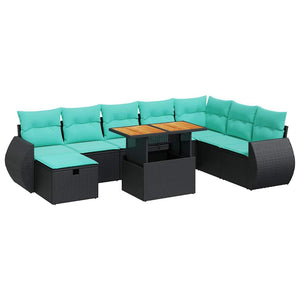 vidaXL 9-piece Garden Sofa Set with Cushions Brown Poly Rattan Acacia