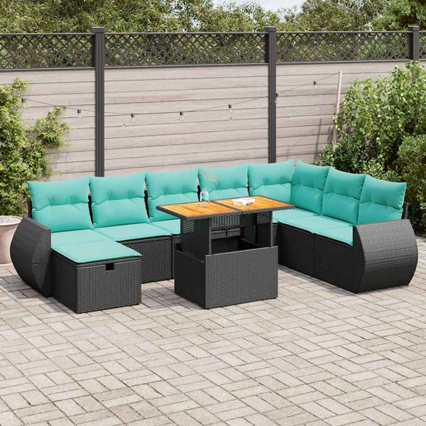 vidaXL 9-piece Garden Sofa Set with Cushions Brown Poly Rattan Acacia