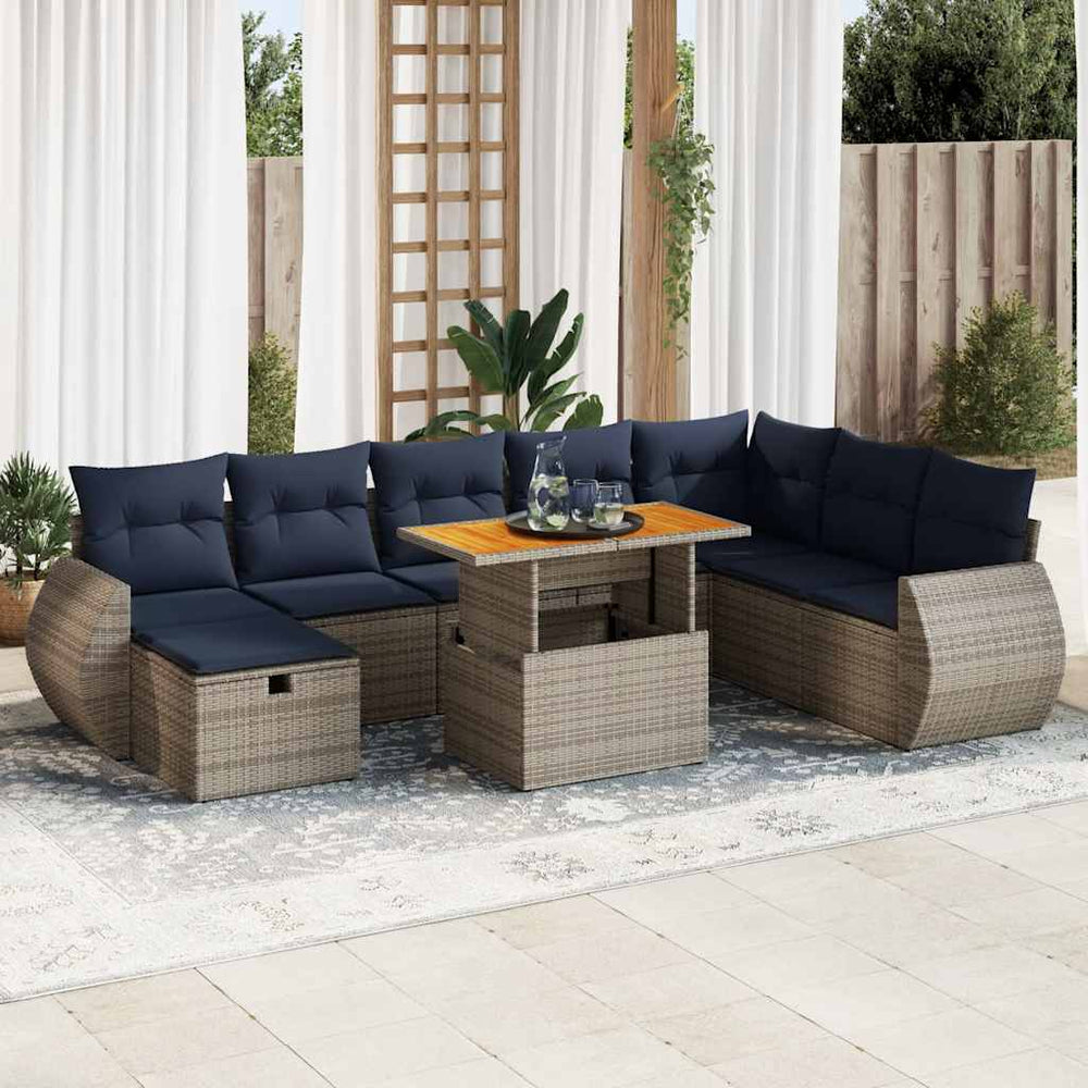 vidaXL 9-piece Garden Sofa Set with Cushions Grey Poly Rattan