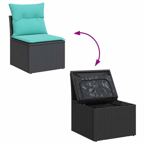vidaXL 6-Seater Garden Sofa Set with Cushions Brown Poly Rattan Acacia