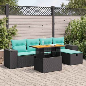 vidaXL 6-Seater Garden Sofa Set with Cushions Brown Poly Rattan Acacia