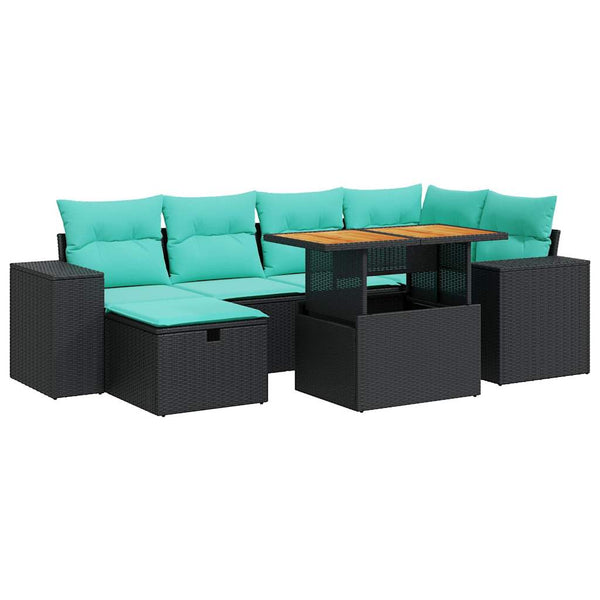 vidaXL 7-Piece Garden Sofa Set with Cushions Grey Poly Rattan Acacia