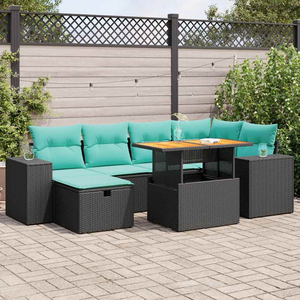 vidaXL 7-Piece Garden Sofa Set with Cushions Grey Poly Rattan Acacia