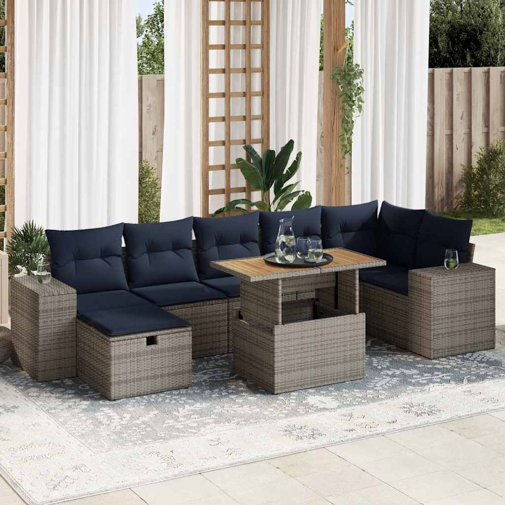 vidaXL 8-piece Garden Sofa Set with Cushions Brown Poly Rattan Acacia