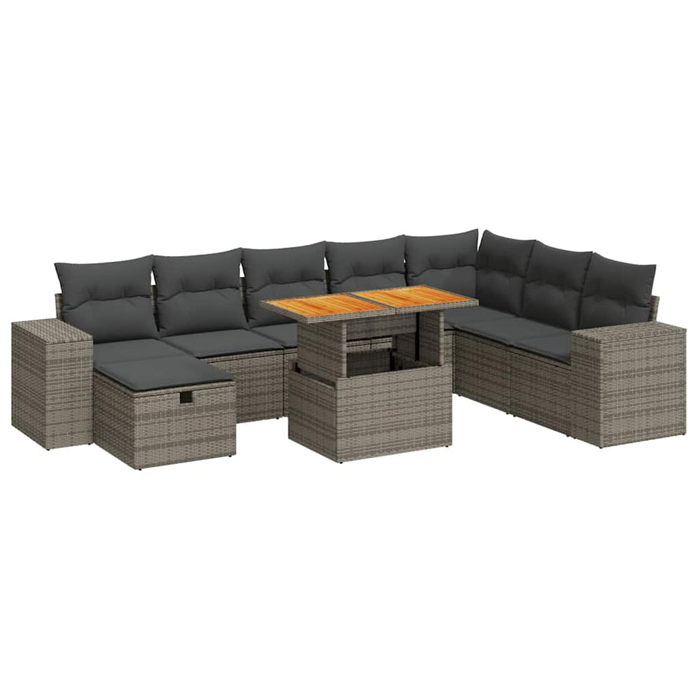 vidaXL 9-piece Garden Sofa Set with Cushions Grey Poly Rattan Acacia