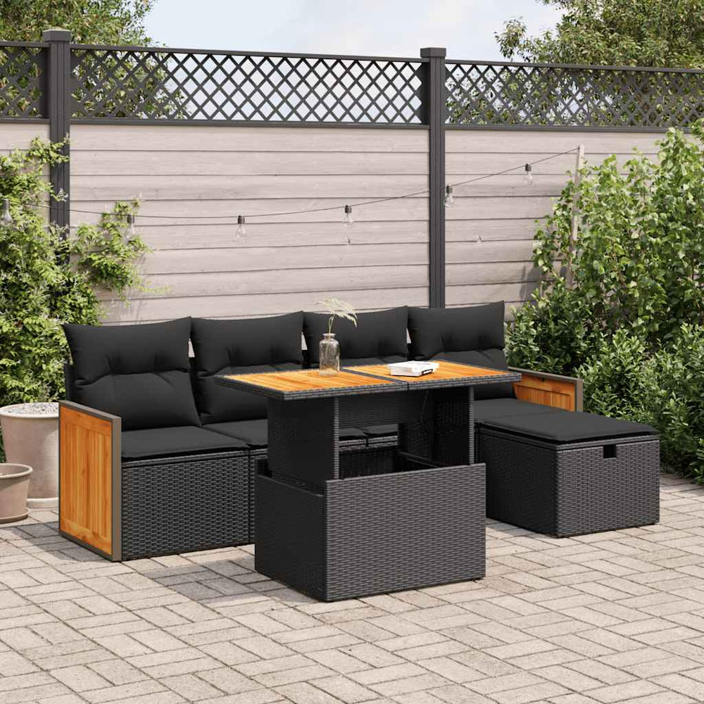 6-teilige Garten Sofagarnitur Schwarz Poly Rattan