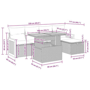 vidaXL 6-Seater Garden Sofa Set with Cushions Grey Poly Rattan Acacia