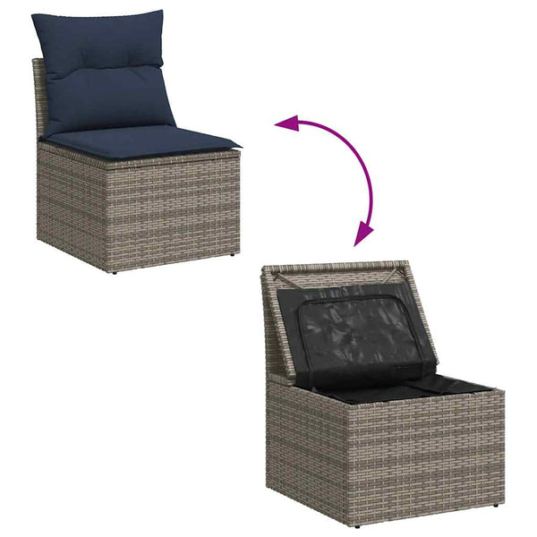 vidaXL 6-Seater Garden Sofa Set with Cushions Grey Poly Rattan Acacia