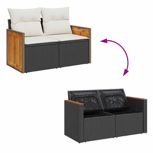 vidaXL 8-piece Garden Sofa Set with Cushions Black Poly Rattan