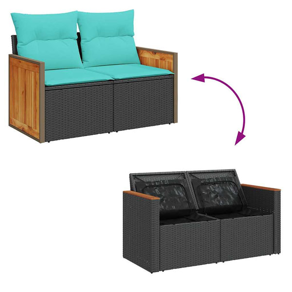 vidaXL 7-Piece Garden Sofa Set with Cushions Brown Poly Rattan Acacia
