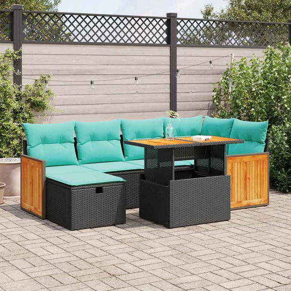 vidaXL 7-Piece Garden Sofa Set with Cushions Brown Poly Rattan Acacia