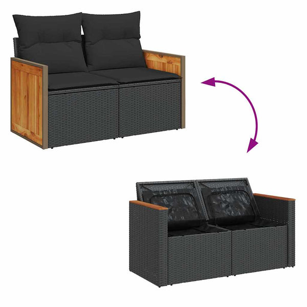 vidaXL 5-Piece Garden Sofa Set with Cushions Black Poly Rattan