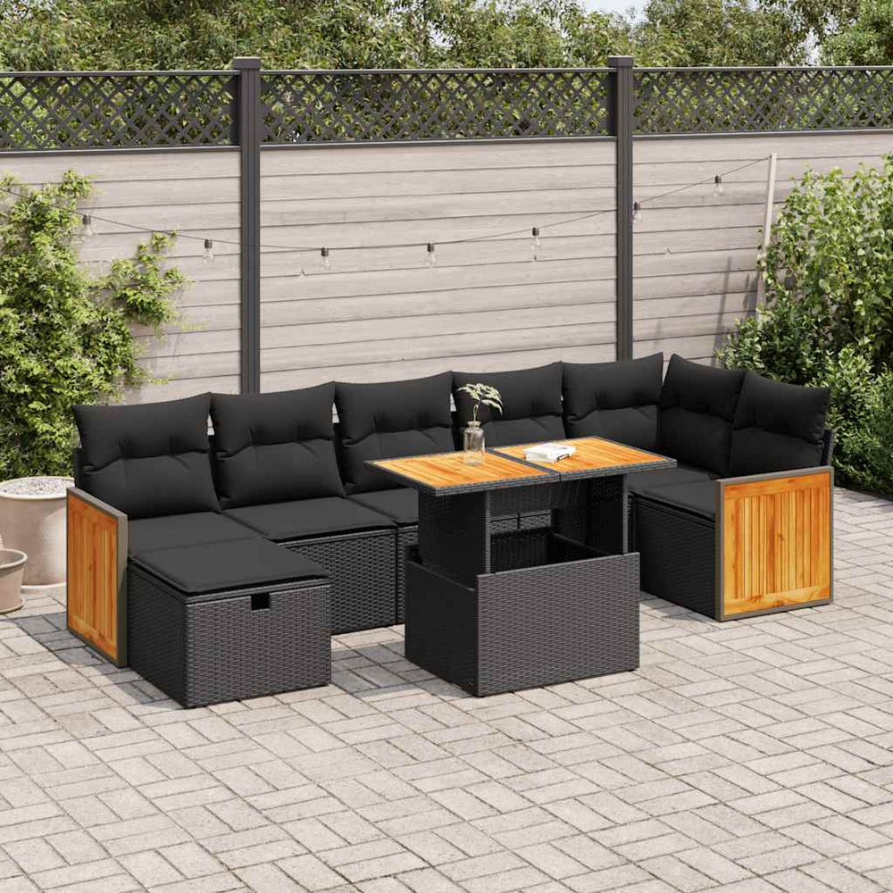 vidaXL 5-Piece Garden Sofa Set with Cushions Black Poly Rattan