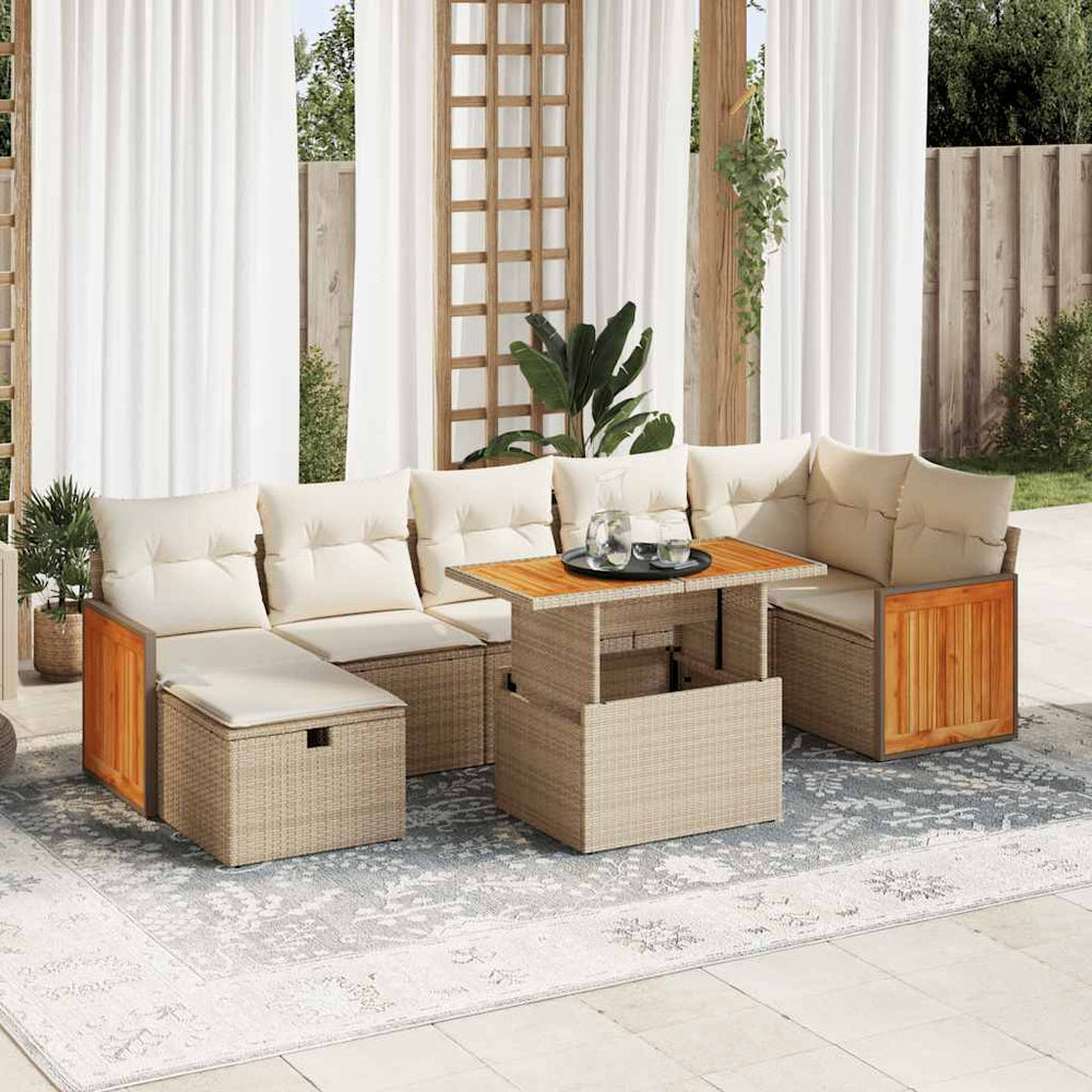 vidaXL 5-Piece Garden Sofa Set with Cushions Beige Poly Rattan