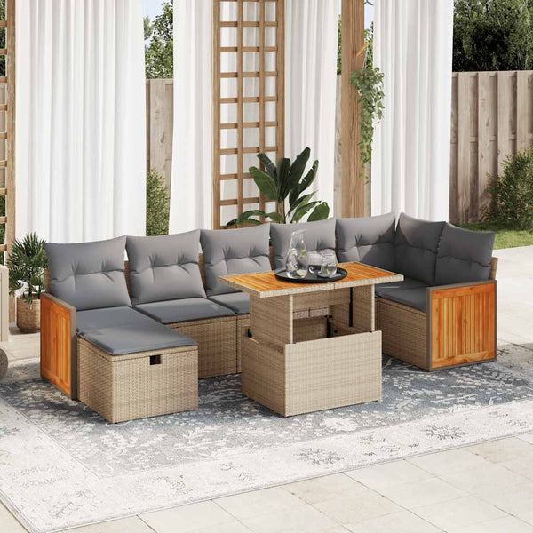vidaXL 5-Piece Garden Sofa Set with Cushions Beige Poly Rattan
