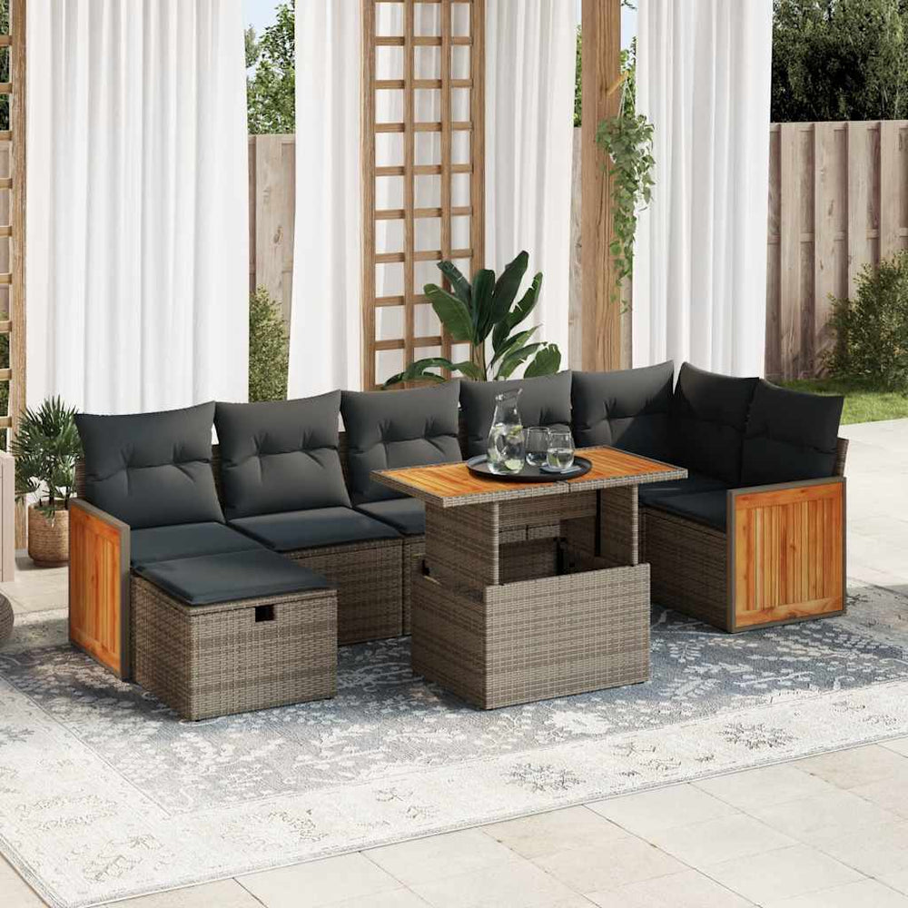 vidaXL 5-Piece Garden Sofa Set with Cushions Grey Poly Rattan