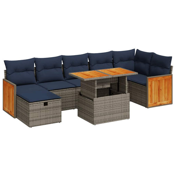 vidaXL 8-piece Garden Sofa Set with Cushions Grey Poly Rattan Acacia