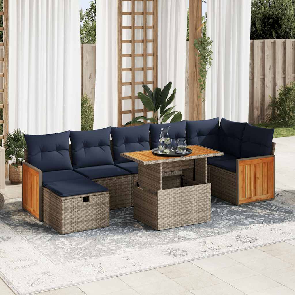 vidaXL 8-piece Garden Sofa Set with Cushions Grey Poly Rattan Acacia