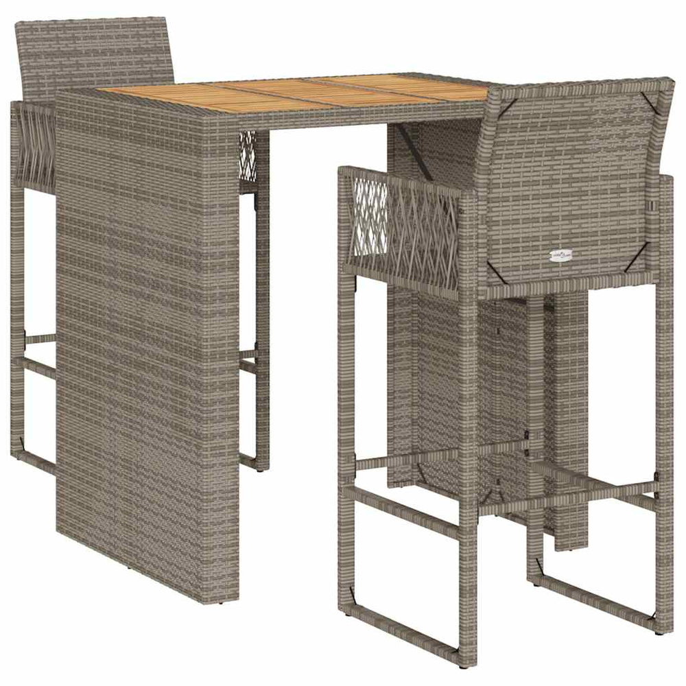 3-tlg. Gartenbar Set Grau Poly Rattan Akazie