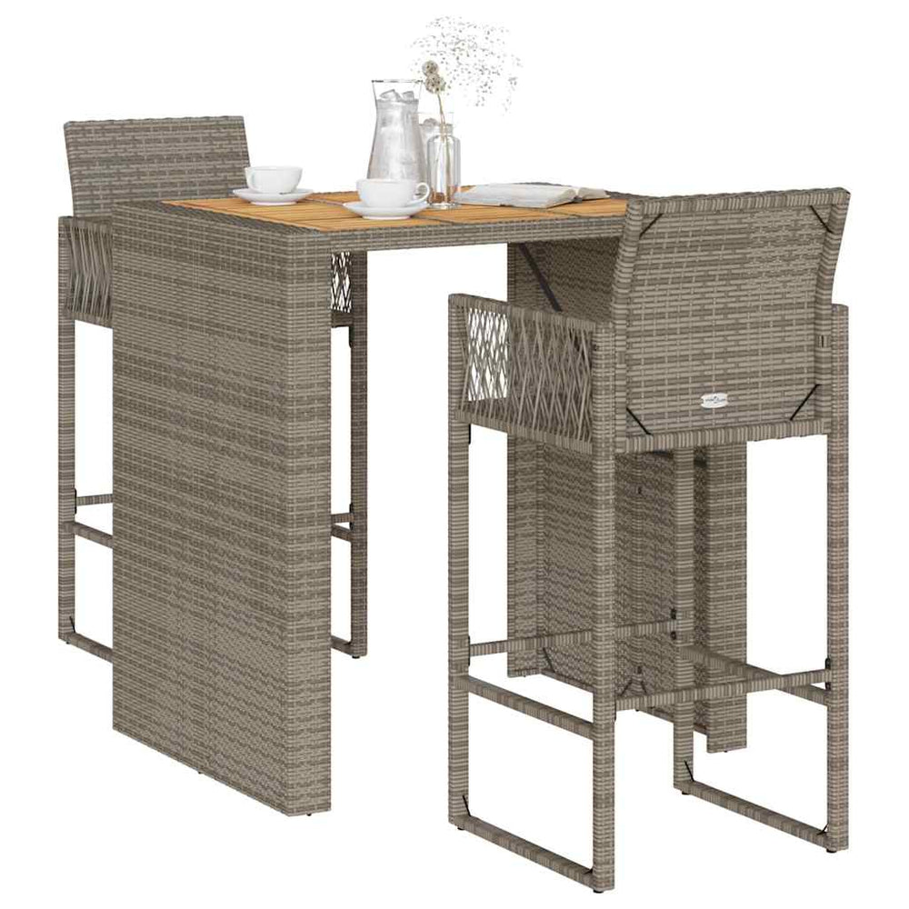 3-tlg. Gartenbar Set Grau Poly Rattan Akazie