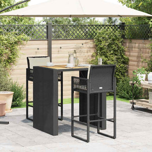 3-tlg. Gartenbar Set Schwarz Poly Rattan Akazie