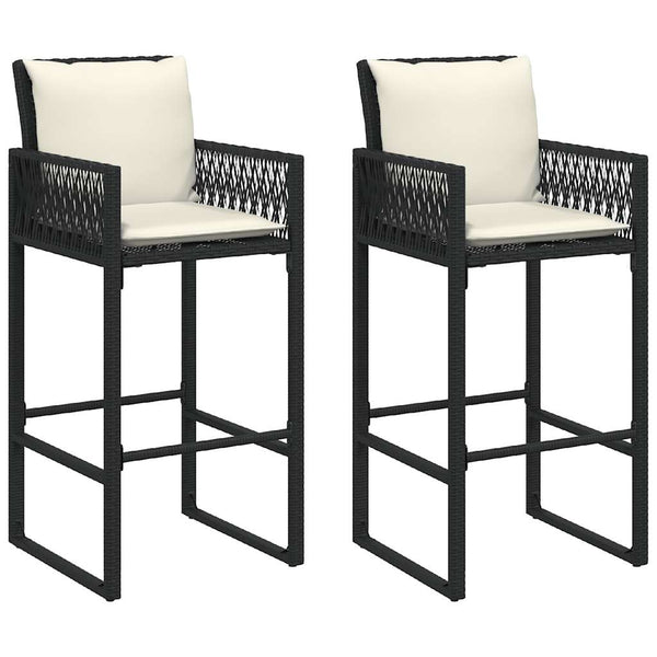 3-tlg. Gartenbar Set Schwarz Poly Rattan Akazie