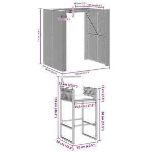 3-tlg. Gartenbar Set Schwarz Poly Rattan Akazie