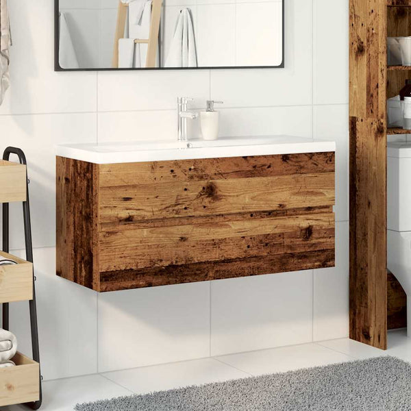 vidaXL Bathroom Vanity Unit with Integrated Sink Reclaimed Wood Look