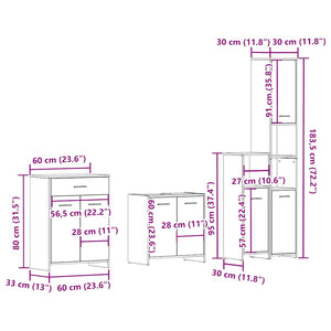 vidaXL 4-Piece Bathroom Furniture Set Artisan Oak Engineered Wood