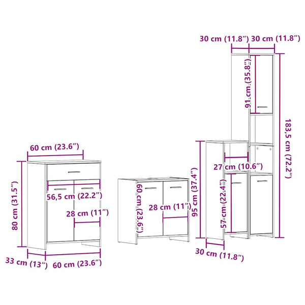 vidaXL 4-Piece Bathroom Furniture Set Artisan Oak Engineered Wood