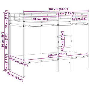 vidaXL Bunk Bed Frame Black 90x200 cm Steel