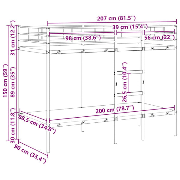 vidaXL Bunk Bed Frame Black 90x200 cm Steel