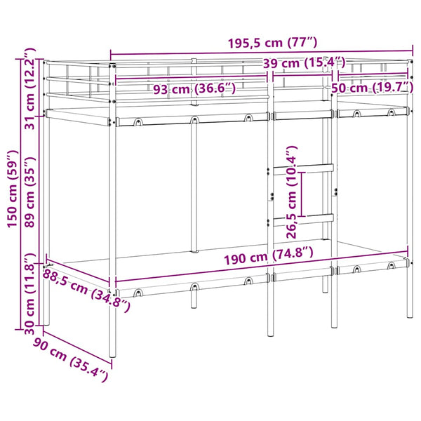 vidaXL Bunk Bed Without Mattress White 90x190 cm Steel