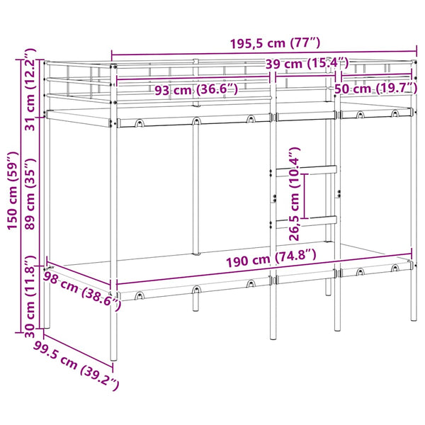 vidaXL Bunk Bed Without Mattress White 100x190 cm Steel